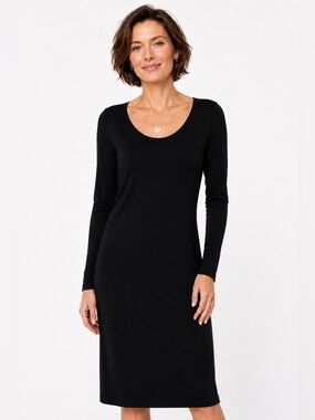 Anna Scott Little Black Knit Dress – Long Sleeve Minimalist Classic
